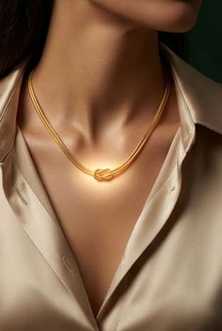 Collana "Legame" con Nodo Centrale e Doppia Catena Snake